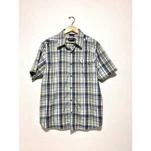 Marmot Shirt Men XL Blue Yellow Plaid Button Down Breathable Active Short Sleeve